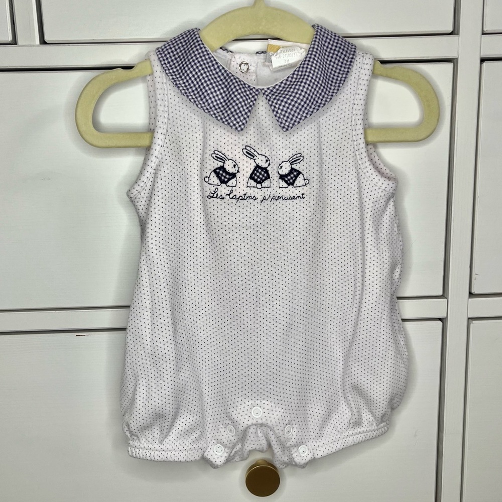 Vintage Layette Baby Girl French Bunnies Bubble Romper 0-3 Months
